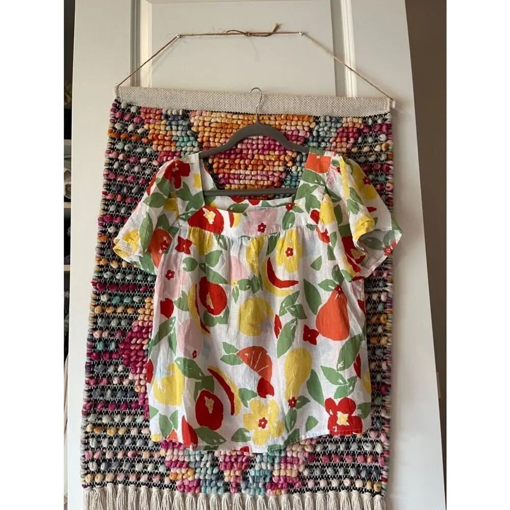 Rails White Floral Top with Red, Yellow & Green Fruit Print